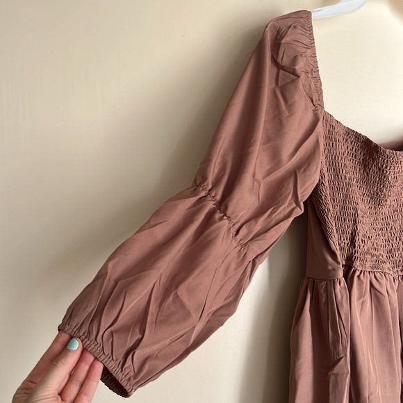 Light brown/tan square neck A-line long sleeve light-weight dress, size L. - Picture 4 of 5